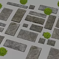Garden Path Paving Design With Various Shaped Stone Slabs And Green Shrubs 3d model