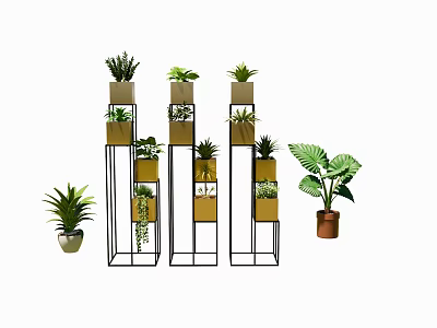 Indoor Plants In Multi Tiered Metal Stands With Decorative Planters And Various Greenery 3d model