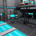 Cartoon Sci Fi Tech Scene With Metal Structures Blue Screens And Glowing Platforms 3d model