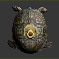 Decorative Candle With Flame On Turtle Shaped Base And Colorful Patterns