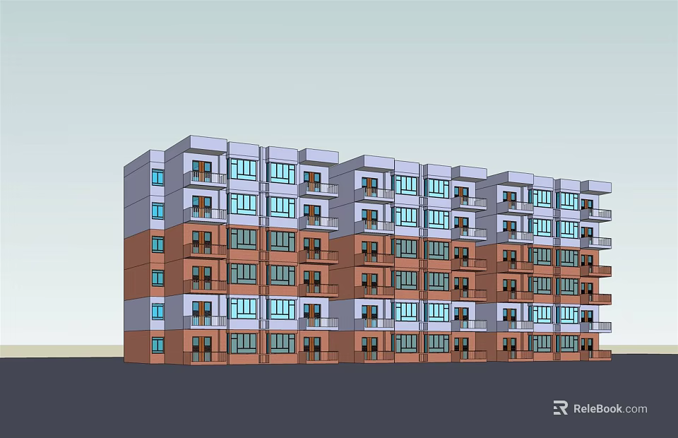 Modern Multi Story Apartment Building Exterior With Balconies Windows And Brown Gray Facade 3d model 
