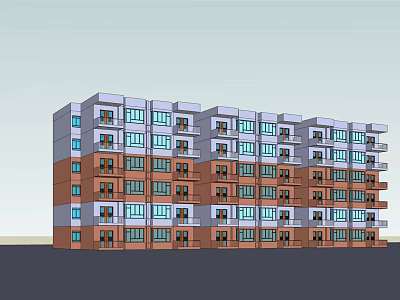 Modern Multi Story Apartment Building Exterior With Balconies Windows And Brown Gray Facade 3d model