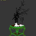 Wooden Side Table With Carved Legs Black Vase White Flowers And Small Decorative Ball