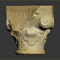 Ancient Stone Capital With Intricate Carved Scrolls And Classical Architectural Design 3d model