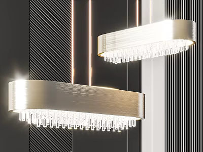Illuminated Modern Chandeliers With Metallic Frame And Crystal Pendants In Dark Interior 3d model