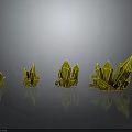 Golden Geometric Crystal Structures In Different Sizes Arranged On Gray Background With Reflections 3d model