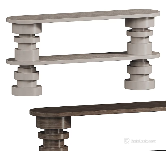 Modern Console Table Design With Layered Structure Wooden Top And Column Legs 3d model