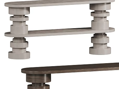 Modern Console Table Design With Layered Structure Wooden Top And Column Legs 3d model