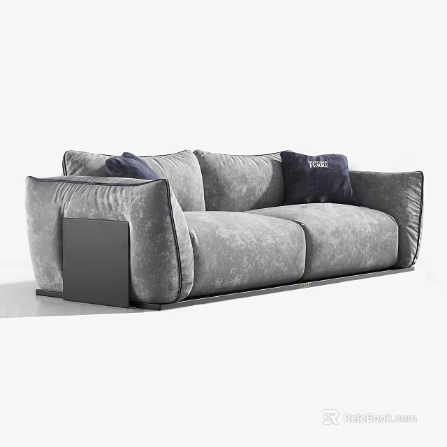 Gray Two Seater Sofa With Blue Pillows And Modern Design For Interior Decor 3d model