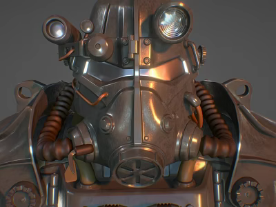 Futuristic Metallic Mechanical Armor Suit With Helmet Hoses Lights And Bolts 3d model