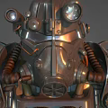 Futuristic Metallic Mechanical Armor Suit With Helmet Hoses Lights And Bolts