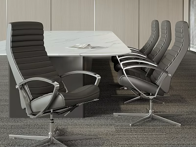 Modern White Marble Conference Table With Gray Leather Chairs And Metal Legs In Office 3d model