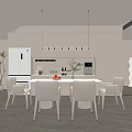 Modern Restaurant Interior Design With Open Layout White Dining Table And Chairs 3d model