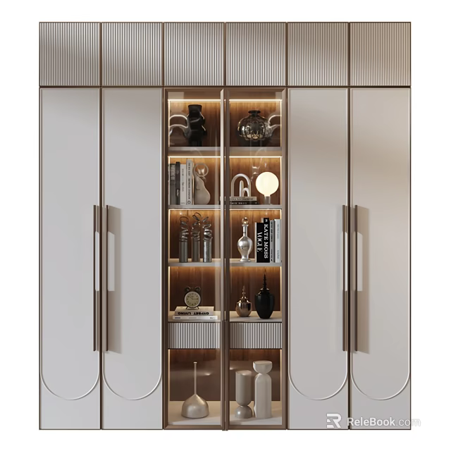 Modern Decorative Cabinet With Glass Doors And Interior Lighting For Decorative Items 3d model 