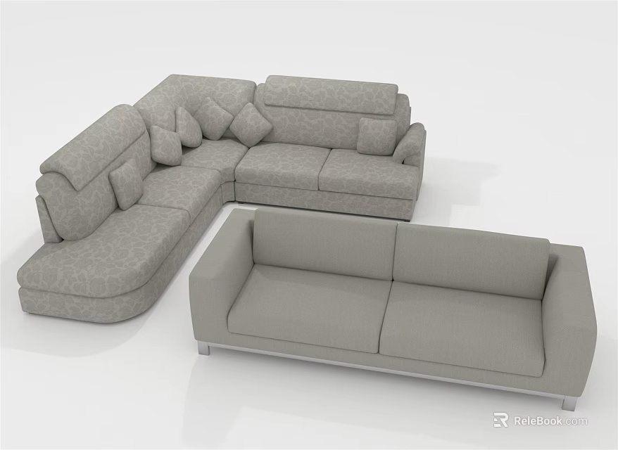 Modern L shaped Sectional Sofa Set With Upholstered Cushions For Living Room Interior 3d model 