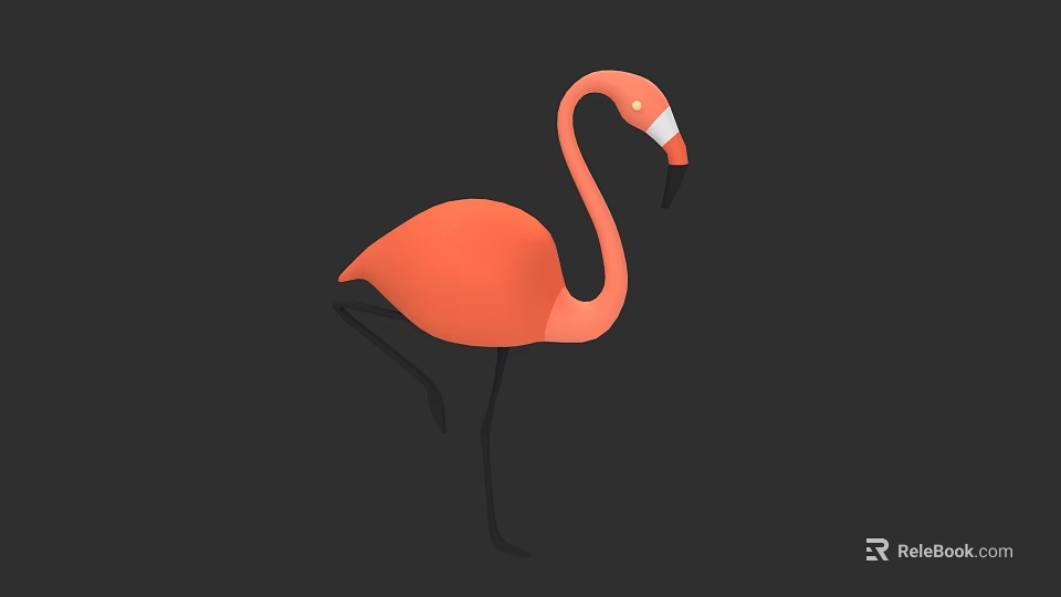 Aquatic Bird Flamingo With Orange Plumage Standing On One Leg Against Dark Background 3d model