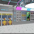Toy Store Interior With Claw Machines Display Cabinets And Toy World Signboard