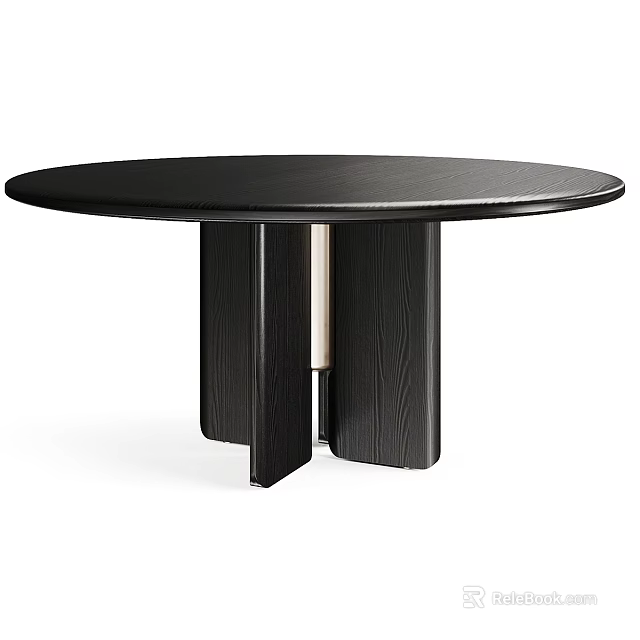 Modern Round Black Solid Wood Dining Table With Minimalist Leg Design 3d model