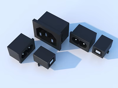 Black Electrical Power Sockets With Various Shapes And Sizes For Home Use 3d model