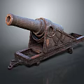 Ancient Rusty Iron Cannon On Wooden Carriage With Metal Wheels