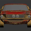 Red Vintage Car Model With Weathered Paint Black Roof And Golden Shiny Wheels