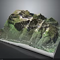 Realistic Mountain Terrain Model with Green Vegetation Blue Lake and Winding Paths