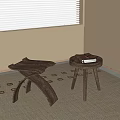 Modern Stools With Curved Legs Round Seat And Books In Indoor Carpet Setting