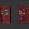 Vintage Red Lockers With Graffiti Art Open Door And Shelves Inside