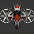 Science Fiction Flying Vehicle Model Featuring Two Large Rotors Red Silver Black Streamlined Design