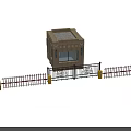 Black Metal Entrance Gate With Security Booth Yellow Posts And Automatic Barriers 3d model