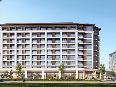 Modern Residential Building Exterior Design with Large Windows and Greenery Around Ground Floor 3d model
