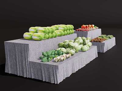 Market vegetable stalls vegetables cabbage broccoli cucumber onion chilli 3d model