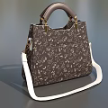 Dark Brown Leather Handbag With Golden Hardware White Pattern And Removable Shoulder Strap 3d model