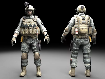 Tactical Military Uniform Front Back View With Vest Helmet And Combat Gear 3d model