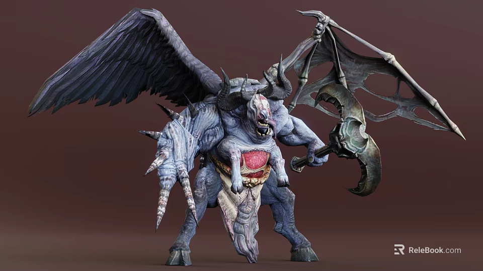 Fantasy Game Monster Character With Dark Wings And Giant Axe 3d model 