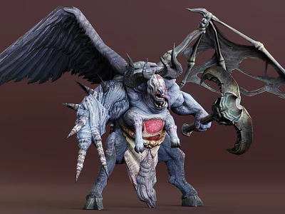 Fantasy Game Monster Character With Dark Wings And Giant Axe 3d model