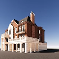 Elegant Detached Villa With Red Brick Exterior White Trim And Black Roof
