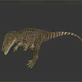 3D Carnivorous Dinosaur Model With Striped Skin And Standing Pose On Gray Background