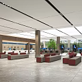 Modern Hotel Lobby Interior With Reception Desk Columns Seating Areas And Marble Flooring