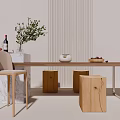 Modern Dining Table Set With Wooden Chair Stools Marble Base And Decorative Items 3d model