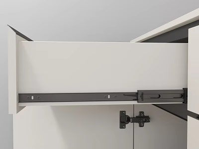 Modern Cabinet Design With White Body And Black Sliding Rail Hardware In Kitchen Interior 3d model