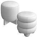 Fluffy Beige Fabric Ottoman With Stacked Design And Single Wooden Base