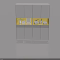 Modern White Hinged Door Cabinet With Yellow Open Shelf And Decorative Items