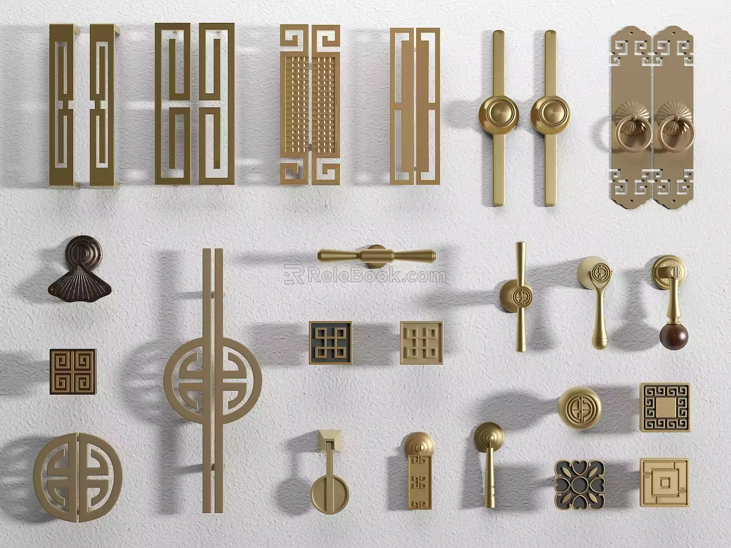 New Chinese Style Handle Wardrobe Handle Yellow Ancient Copper Handle Classical Handle Drawer Handle 3d model