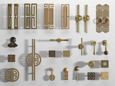Decorative Metal Handles with Golden Finish Various Ornate Designs and Patterns 3d model