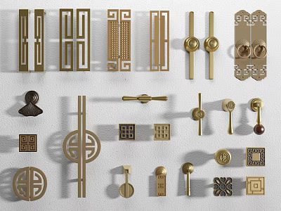 New Chinese Style Handle Wardrobe Handle Yellow Ancient Copper Handle Classical Handle Drawer Handle 3d model