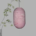 Pink Lantern With Floral Pattern Hanging By Bamboo Branch On Indoor Wall