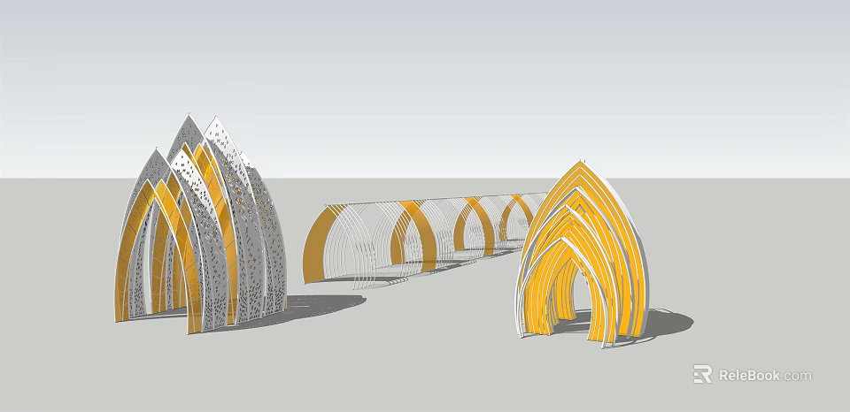 Modern Pergola Architectural Design With Arched Metal Frame And Multiple Units Structure 3d model