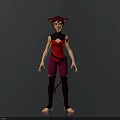 3D Character Model With Cat Ears Red Hair Red Top Purple Pants Tail And Barefoot