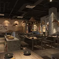 Rustic Chinese Restaurant Interior With Earthen Walls Wooden Tables Lanterns And Vintage Decor